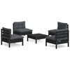 vidaXL Garden Lounge Set Black Solid pinewood, fabric (100% polyester)