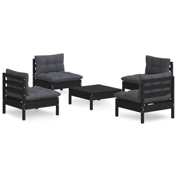 vidaXL Garden Lounge Set Black Solid pinewood, fabric (100% polyester)