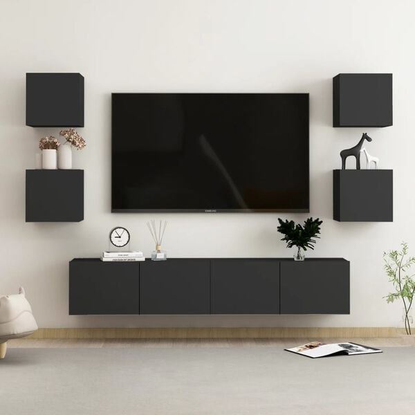 vidaXL TV Cabinet Black Engineered Wood Large TV Cabinet Rectangular