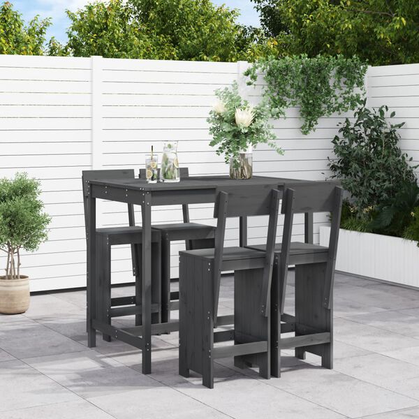 vidaXL Garden Bar Set Grey Solid Pine Wood Footrest Garden Bar Set