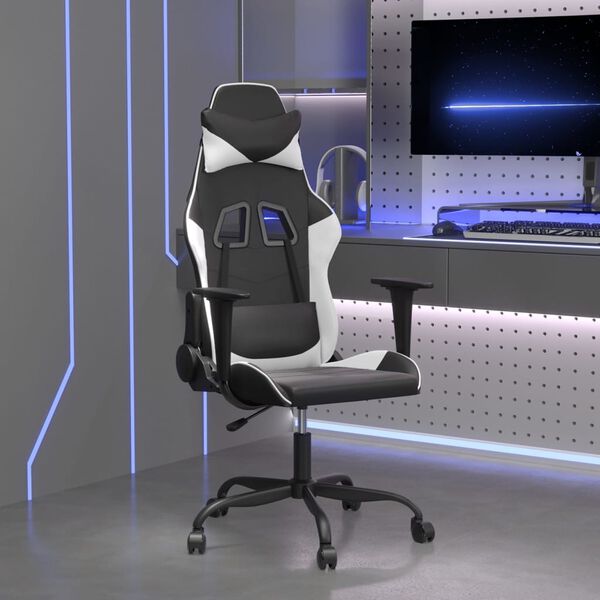 vidaXL Gaming Chair Black and White Faux Leather