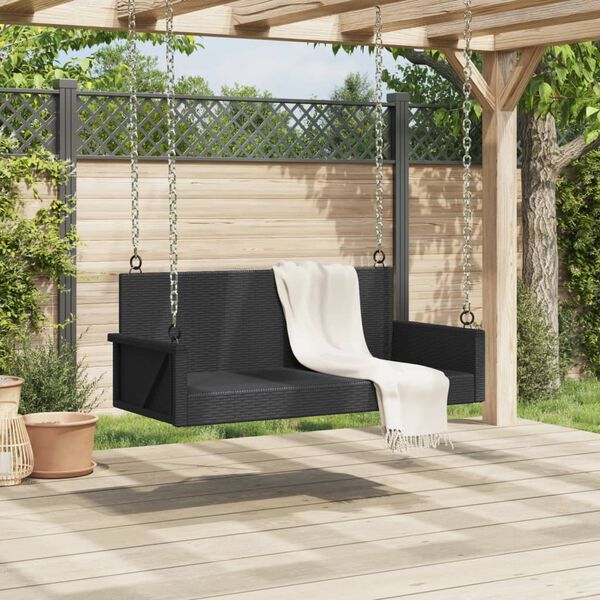 vidaXL Swing Bench Black PE rattan, powder-coated steel 2 seater