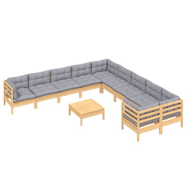 vidaXL Garden Lounge Set Grey Solid pine wood, 100% polyester fabric