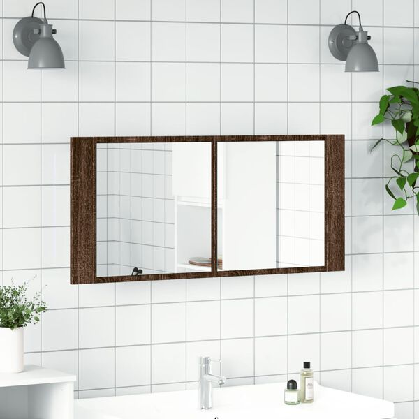 vidaXL LED Mirror Cabinet Brown oak Engineered wood 39.4 x 4.7 x 17.7 in