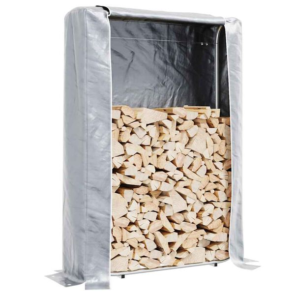 vidaXL Firewood Rack with Rain Cover 39.4x9.8x59.1" Galvanised steel
