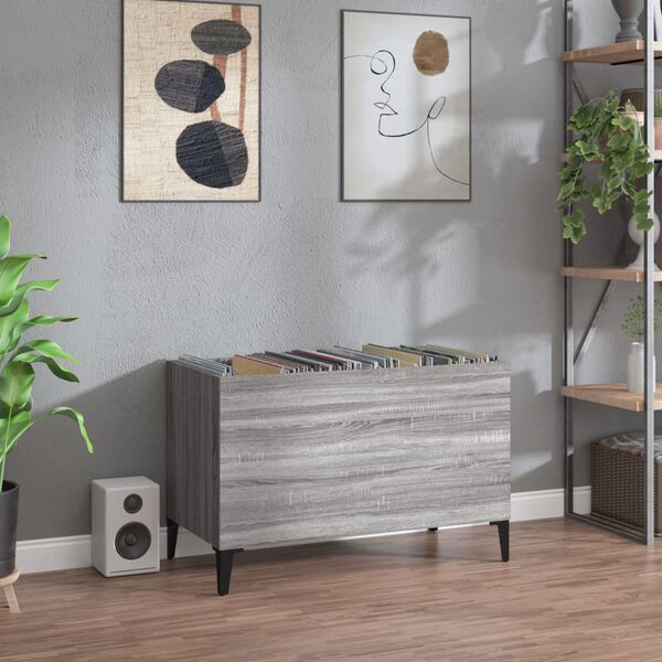vidaXL Record Cabinet Grey Sonoma Engineered wood, Metal Medium