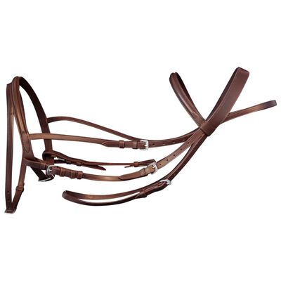 vidaXL Flash Bridle with Reins and Bit Leather Brown Cob
