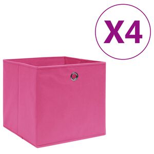 vidaXL Storage Box Set of 4 Pink Non-woven Fabric Medium Foldable