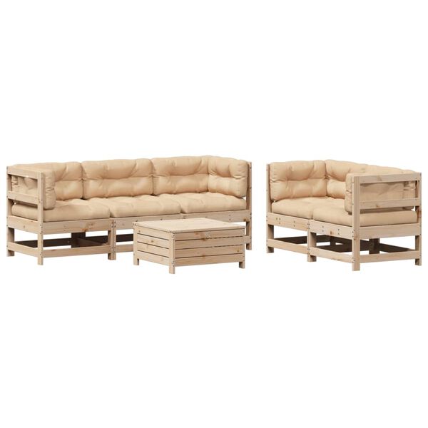 vidaXL 6 Piece Patio Lounge Set with Cushions Solid Wood Pine