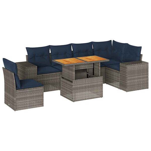 vidaXL 7 Piece Patio Sofa Set with Cushions Gray Poly Rattan