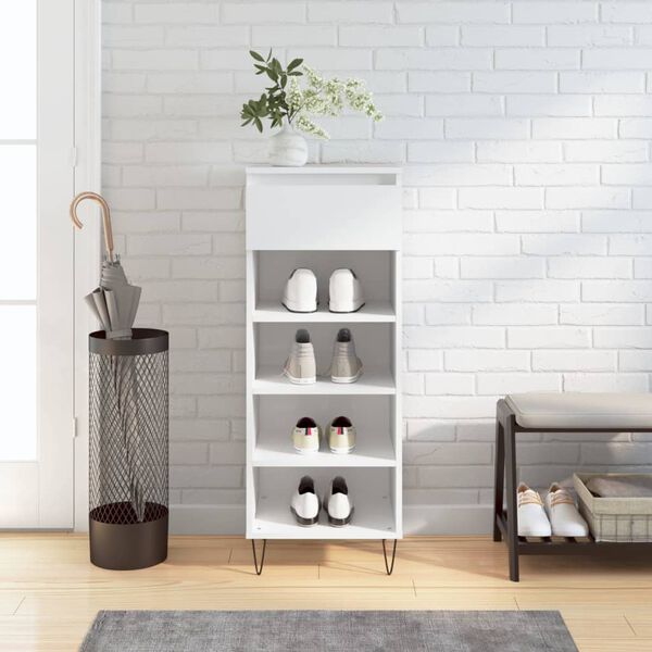 vidaXL Shoe Cabinet High gloss white Engineered wood, metal Medium