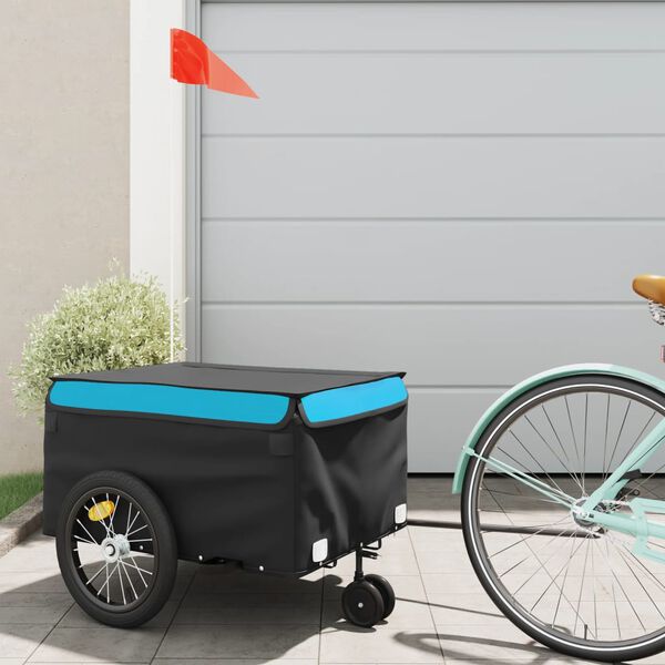 vidaXL Bike Trailer Black and Blue 99.2 lb Iron