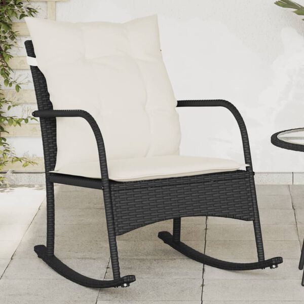 vidaXL Patio Rocking Chair with Cushions Black Poly Rattan