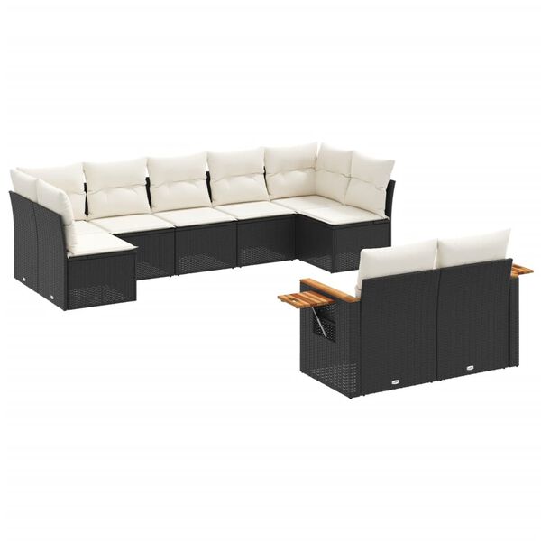 vidaXL Sofa Set Black, Cream White PE rattan, powder-coated steel Large
