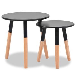 vidaXL Side Table Set of 2 Black Solid pinewood legs, MDF top Small