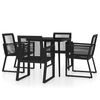 vidaXL Dining Set Black Powder-coated steel, glass, PVC rattan