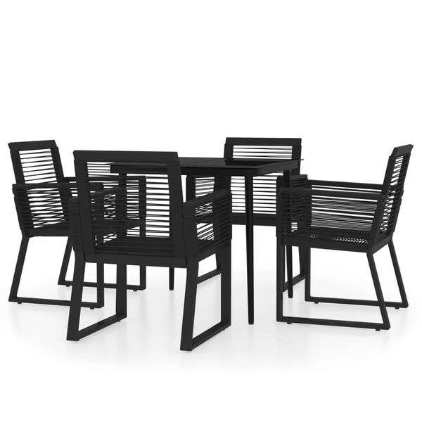 vidaXL Dining Set Black Powder-coated steel, glass, PVC rattan