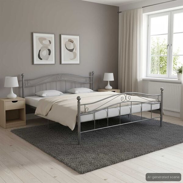 vidaXL Bed Frame Grey Powder-coated metal Full Durable Bed Frame