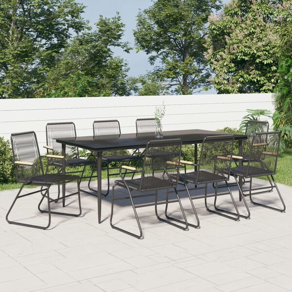 vidaXL Garden Dining Set Black PVC rattan, powder-coated steel, glass