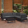 vidaXL Garden Lounge Set Black Solid pinewood Modular, 6-piece Square