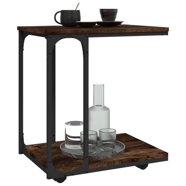 vidaXL Side Table Smoked Oak Engineered wood, steel Compact Rollable