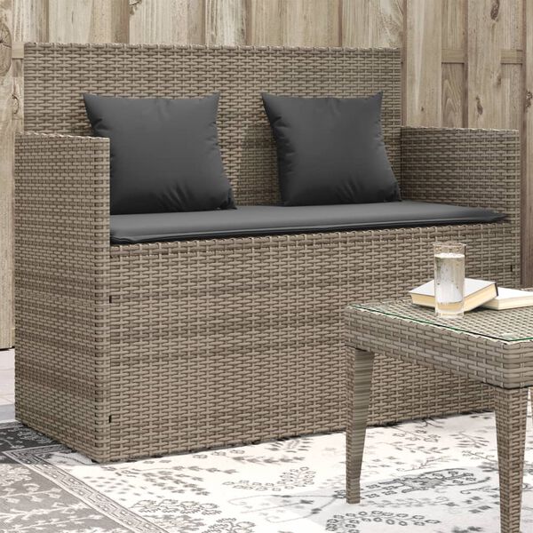 vidaXL Garden Bench Gray PE rattan 47.2 in Removable Covers