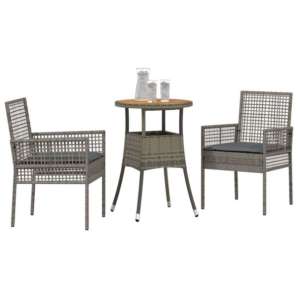 vidaXL Garden Dining Set 3 pcs Grey Poly Rattan