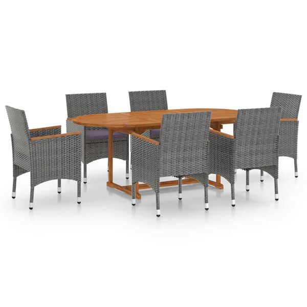 vidaXL Dining Set Grey Solid Acacia Wood Medium Expandable