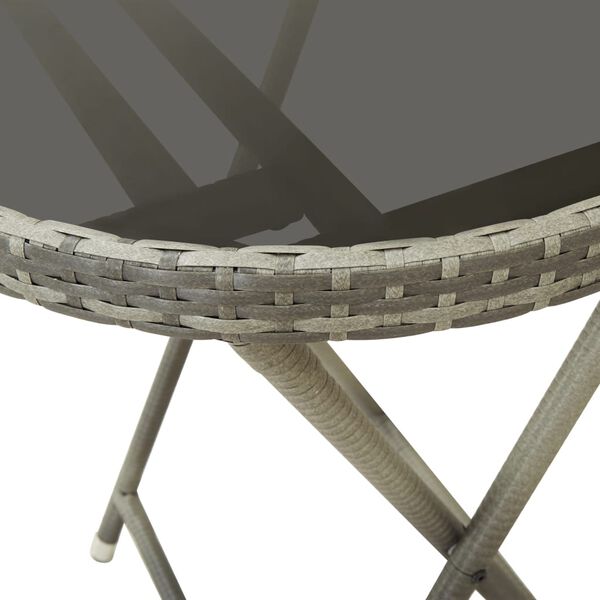 vidaXL Tea Table Grey PE rattan, steel, tempered glass Medium Foldable