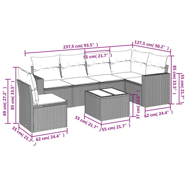 vidaXL Garden Sofa Set Black PE Rattan, Powder-Coated Steel, Tempered Glass