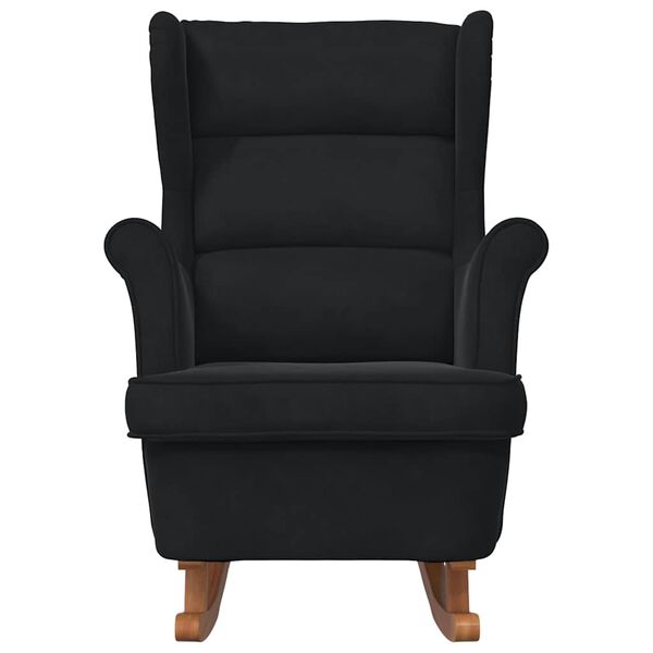 vidaXL Rocking Chair Black Velvet, Solid Rubber Wood Standard