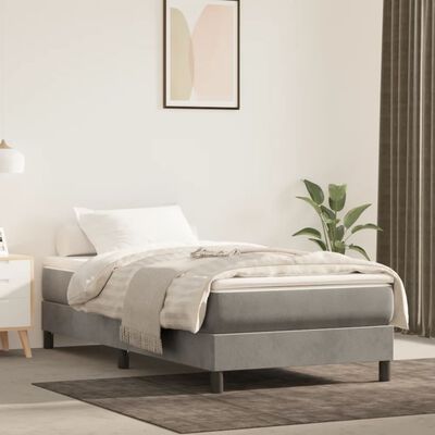 vidaXL Box Spring Bed with Mattress Light Gray 39.4"x74.8" Twin Velvet