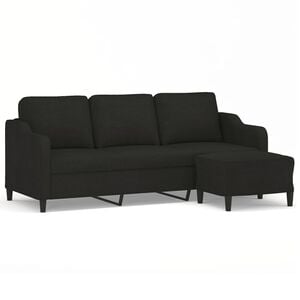 vidaXL 3-seater Sofa With Footstool Black Polyester, Metal, Plywood, Foam