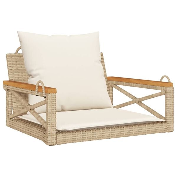 vidaXL Swing Bench with Cushions Beige 24.8x24.4x15.7" Poly Rattan