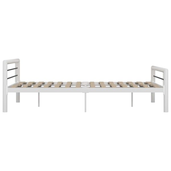 vidaXL Bed Frame White and Black Metal 55 x 79 in Decorative Inlays