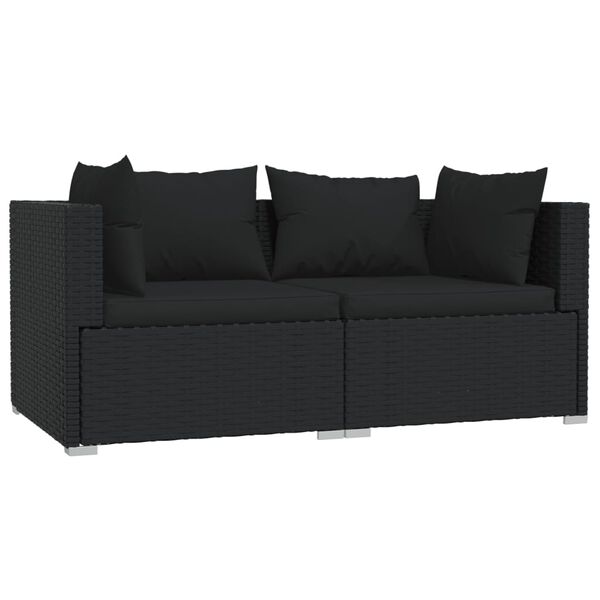 vidaXL 2-seater Sofa Black PE rattan, steel, polyester