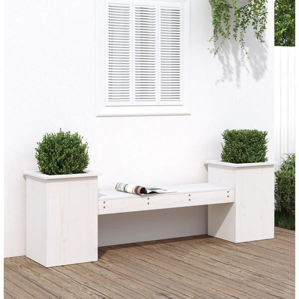 vidaXL Planter Bench White Solid pine wood Large Planters