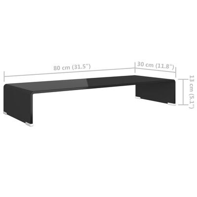 vidaXL TV Stand / Monitor Riser Glass Black 31.5"x11.8"x5.1"