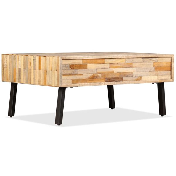 vidaXL Coffee Table Brown, Black, Marbled Reclaimed Teak, Steel Medium