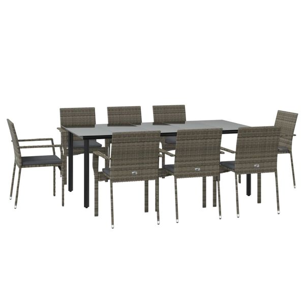vidaXL Garden Dining Set Black and Grey PE Rattan 9 Piece Set Modular