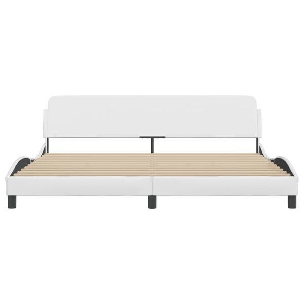 vidaXL Bed Frame White Faux Leather, Metal, Solid Pine Wood, Plywood Full