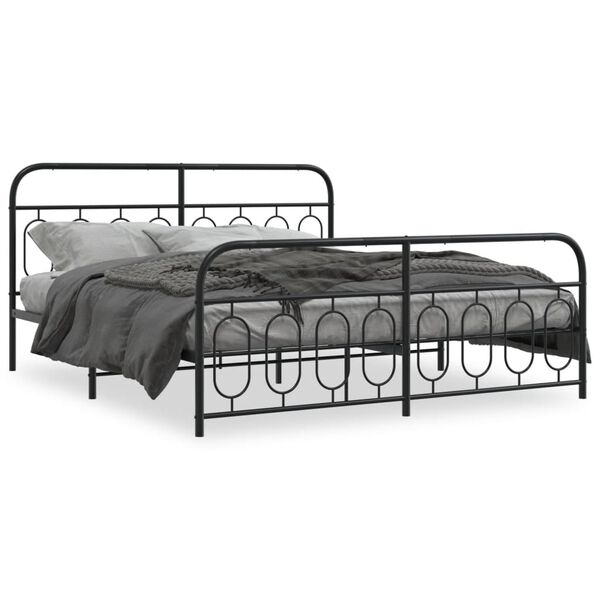 vidaXL Bed Frame Black Steel 71x79 in Super King Bed Frame Rectangular
