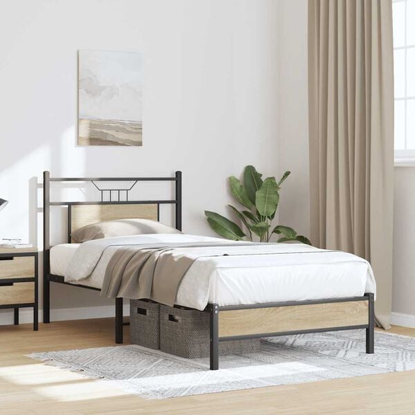 vidaXL Bed Frame Sonoma Oak Engineered wood and steel Small Single