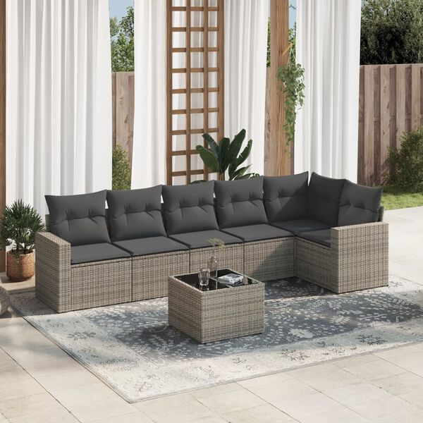 vidaXL Garden Sofa Set Grey PE rattan Large UV-resistant materials