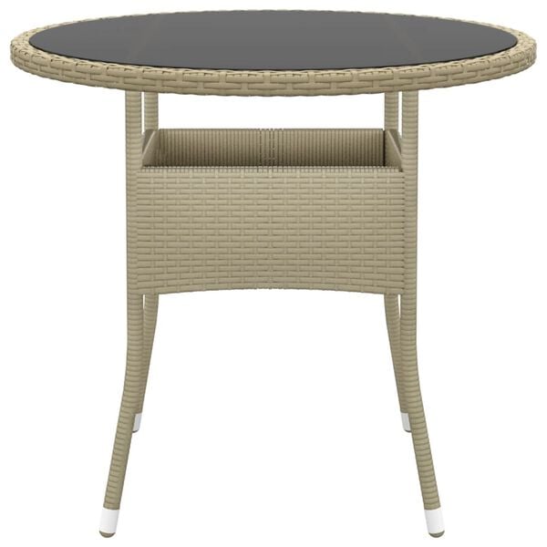 vidaXL Garden Table Beige Poly Rattan, Tempered Glass, Powder-Coated Steel