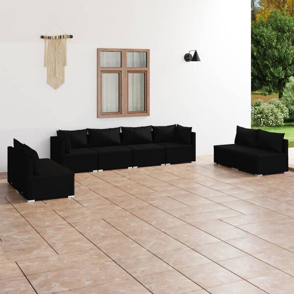 vidaXL Garden Lounge Set Black PE Rattan, Powder-Coated Steel, Plastic