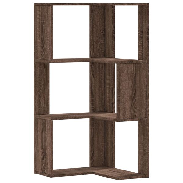 vidaXL Corner Bookcase 3-Tier Brown Oak 19.7x19.7x40.2" Engineered Wood