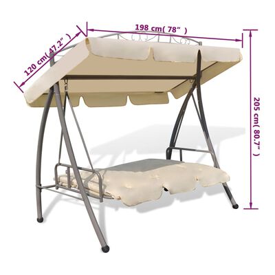 vidaXL Outdoor Convertible Swing Bench with Canopy Sand White