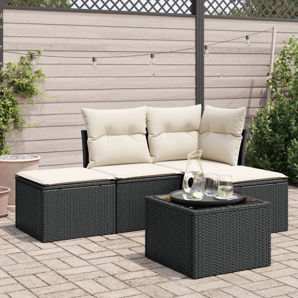 vidaXL Garden Sofa Set Black and Cream