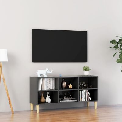 vidaXL TV Cabinet with Solid Wood Legs High Gloss Gray 40.7"x11.8"x19.7"